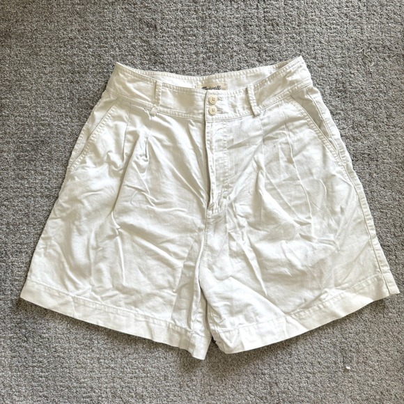 Madewell Pants - Madewell Pleated Cotton Linen Shorts Cream Sz 6 Coastal Minimal Tailored Preppy